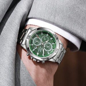 1 pièce Montre à quartz de mode masculine avec cadran décoratif à 3 yeux, échelle linéaire, bracelet en acier inoxydable, convenant pour un usage quotidien, les cadeaux, etc.