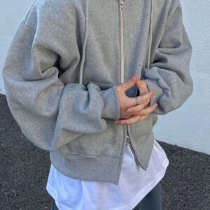 Manfinity Dauomo Pull à capuche zippé à manches longues de couleur unie pour hommes