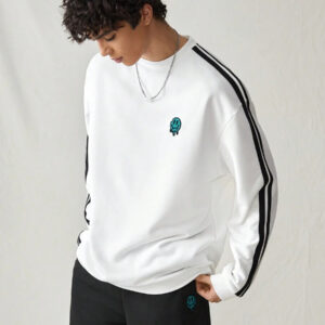 SWAVVY Sweat-shirt ample à manches longues avec patchwork rayé pour homme, style casual