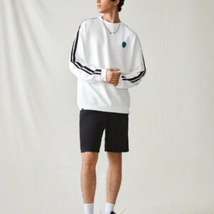 SWAVVY Sweat-shirt ample à manches longues avec patchwork rayé pour homme, style casual