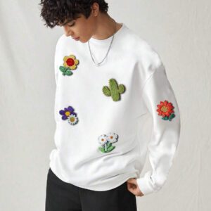 SWAVVY Sweat-shirt ample à manches longues avec patchwork rayé pour homme, style casual