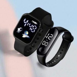 2 pièces/Set Montre électronique carrée et ovale avec lumière LED pour garçons étudiants