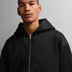 SUMWON Sweat-shirt zippé classique avec capuche à cordon, poche centrale fendue. Vêtement essentiel décontracté pour la rue, indispensable pour l'hiver et l'automne. Tenue de détente et couche de base