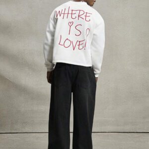 PAVTROS Sweat-shirt-shirt décontracté ample avec imprimé "Où est l'amour" pour hommes, style streetwear INS. Sweat-shirt-shirt graphique pour hommes, Sweat-shirt-shirt "Où est l'amour", Sweat-shirt-shirt blanc pour hommes, Sweat-shirt-shirt avec slogan, Sweat-shirt-shirt col rond pour hommes, style années 2000