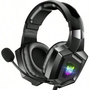 ONIKUMA Casque de jeu ONIKUMA K8 avec microphone HD flexible, éclairage RVB, son surround pour PC de jeu, casque filaire par-dessus l'oreille pour joueurs