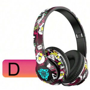 Casque sans fil avec design graffiti, coquilles d'oreille couvrant entièrement pour le confort, basses puissantes, pliable et extensible, convient pour les voyages, les sports ou comme cadeau