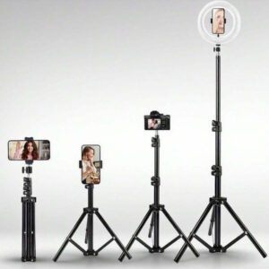 Trépied en fer pliable multifonctionnel de 63 pouces, universel pour les téléphones portables et les appareils photo, avec serrage rapide pour un maximum de commodité