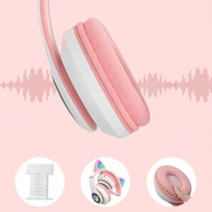Casque Bluetooth, casque supra-auriculaire sans fil avec microphone, casque oreilles de chat pour femme