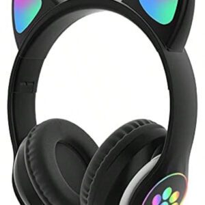 Casque Bluetooth, casque supra-auriculaire sans fil avec microphone, casque oreilles de chat pour femme