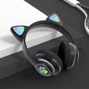 Casque Bluetooth, casque supra-auriculaire sans fil avec microphone, casque oreilles de chat pour femme