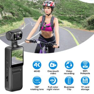 NOUVEAU Mini caméra d'action 4K Ultra HD 180 degrés rotative Vlog Wifi Caméra sport Étui étanche Casque Voyage Vélo Enregistreur conducteur
