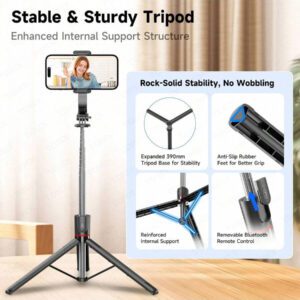 TOKQI Perche à selfie sans fil de 67,24 pouces (170 cm), trépied télescopique et pliable pour smartphones. Permet une prise de vue stable et équilibrée pour les lives et les selfies. Compatible avec de nombreux modèles de smartphones. Convient pour la diffusion en direct.