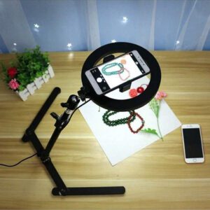 Support de téléphone de bureau rotatif à 360°, avec éclairage. Convient pour la manucure, la photographie culinaire, l'artisanat, les selfies, l'enregistrement vidéo, la diffusion en direct, la peinture et plus encore.