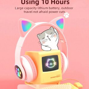 Casque serre-tête sans fil, Gelei 5.0, longue durée de vie de la batterie, haute qualité sonore, faible latence, conception d'oreilles de chat, pour la musique / le jeu