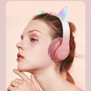 Casque serre-tête sans fil, Gelei 5.0, longue durée de vie de la batterie, haute qualité sonore, faible latence, conception d'oreilles de chat, pour la musique / le jeu
