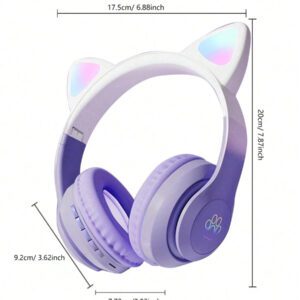 Casque serre-tête sans fil, Gelei 5.0, longue durée de vie de la batterie, haute qualité sonore, faible latence, conception d'oreilles de chat, pour la musique / le jeu