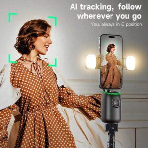 AXNEN Cardan d'interface double prise froide intelligente à l'IA avec suivi du visage à 360°. Parfait pour tous les iPhones et autres smartphones. Pour la photographie, la vidéo, les voyages et les activités de plein air