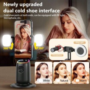 AXNEN Cardan d'interface double prise froide intelligente à l'IA avec suivi du visage à 360°. Parfait pour tous les iPhones et autres smartphones. Pour la photographie, la vidéo, les voyages et les activités de plein air