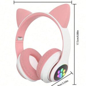 Casque serre-tête sans fil, Gelei 5.0, longue durée de vie de la batterie, haute qualité sonore, faible latence, conception d'oreilles de chat, pour la musique / le jeu