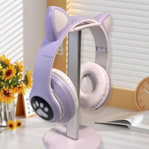 Casque serre-tête sans fil, Gelei 5.0, longue durée de vie de la batterie, haute qualité sonore, faible latence, conception d'oreilles de chat, pour la musique / le jeu