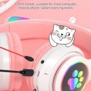 Casque serre-tête sans fil, Gelei 5.0, longue durée de vie de la batterie, haute qualité sonore, faible latence, conception d'oreilles de chat, pour la musique / le jeu