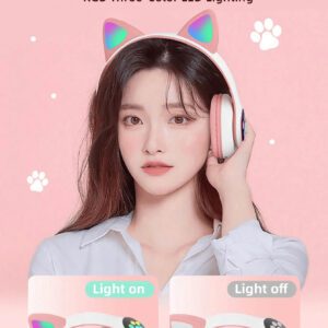 Casque serre-tête sans fil, Gelei 5.0, longue durée de vie de la batterie, haute qualité sonore, faible latence, conception d'oreilles de chat, pour la musique / le jeu