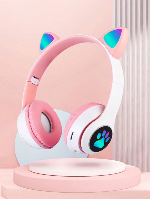 Casque Sans Fil Cat Ears Avec Effets D'éclairage Rgb Clignotant, Couleurs Durables Et Haute Qualité De Son Haute Résolution, Cadeau Pour Casque Stéréo De Musique De Qualité Sonore Hi-res Et Téléphone Portable – Image 2