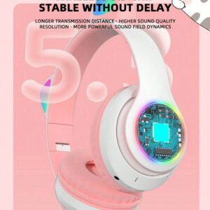 Casque Sans Fil Cat Ears Avec Effets D'éclairage Rgb Clignotant, Couleurs Durables Et Haute Qualité De Son Haute Résolution, Cadeau Pour Casque Stéréo De Musique De Qualité Sonore Hi-res Et Téléphone Portable