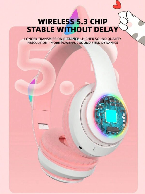 Casque Sans Fil Cat Ears Avec Effets D'éclairage Rgb Clignotant, Couleurs Durables Et Haute Qualité De Son Haute Résolution, Cadeau Pour Casque Stéréo De Musique De Qualité Sonore Hi-res Et Téléphone Portable – Image 4