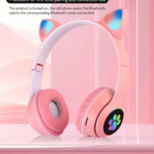 Casque Sans Fil Cat Ears Avec Effets D'éclairage Rgb Clignotant, Couleurs Durables Et Haute Qualité De Son Haute Résolution, Cadeau Pour Casque Stéréo De Musique De Qualité Sonore Hi-res Et Téléphone Portable