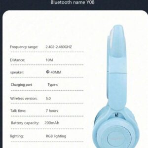 Casque Sans Fil Avec Puce Qualcomm, Style D'oreille De Chat Ou De Lapin Lumineux, Protection Auditive, Convient Pour Le Jeu Et L'écoute De Musique
