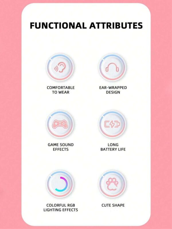 Casque Sans Fil Cat Ears Avec Effets D'éclairage Rgb Clignotant, Couleurs Durables Et Haute Qualité De Son Haute Résolution, Cadeau Pour Casque Stéréo De Musique De Qualité Sonore Hi-res Et Téléphone Portable – Image 8