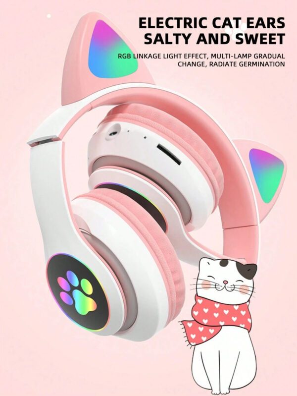 Casque Sans Fil Cat Ears Avec Effets D'éclairage Rgb Clignotant, Couleurs Durables Et Haute Qualité De Son Haute Résolution, Cadeau Pour Casque Stéréo De Musique De Qualité Sonore Hi-res Et Téléphone Portable – Image 14