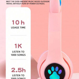 Casque Sans Fil Cat Ears Avec Effets D'éclairage Rgb Clignotant, Couleurs Durables Et Haute Qualité De Son Haute Résolution, Cadeau Pour Casque Stéréo De Musique De Qualité Sonore Hi-res Et Téléphone Portable