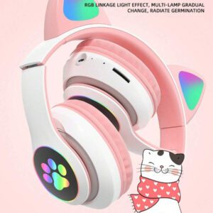 Casque Sans Fil Cat Ears Avec Effets D'éclairage Rgb Clignotant, Couleurs Durables Et Haute Qualité De Son Haute Résolution, Cadeau Pour Casque Stéréo De Musique De Qualité Sonore Hi-res Et Téléphone Portable