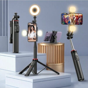 AXNEN Trépied de bâton à selfie portable de 51 pouces, avec lumière LED, rotation à 360°, support de téléphone portable détachable, trépied extensible et polyvalent pour téléphone portable/appareil photo/GoPro, compatible avec iPhone et smartphones Android, avec télécommande sans fil