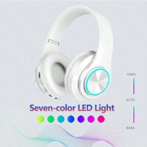 Casque Bluetooth sans fil avec lumières LED colorées, microphone intégré, léger, pliable