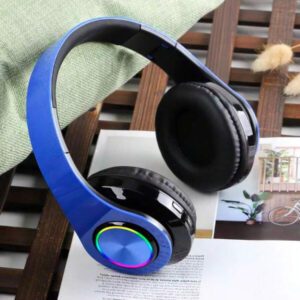 Casque Bluetooth sans fil avec lumières LED colorées, microphone intégré, léger, pliable