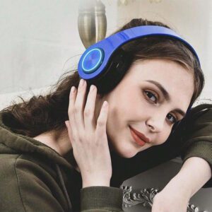 Casque Bluetooth sans fil avec lumières LED colorées, microphone intégré, léger, pliable
