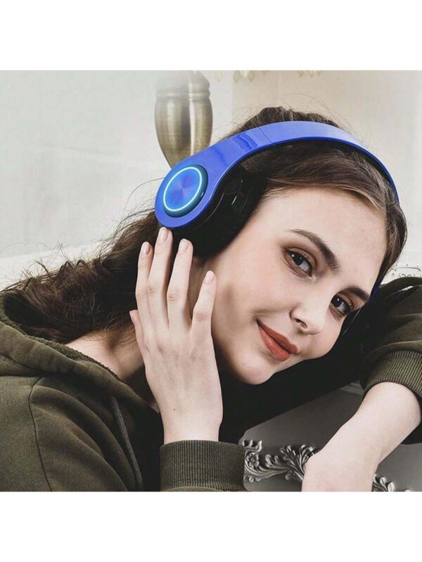 Casque Bluetooth sans fil avec lumières LED colorées, microphone intégré, léger, pliable – Image 20