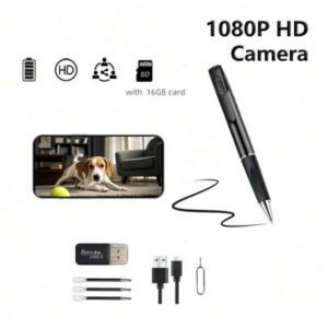 Mini caméra de poche 1080p avec caméra Go Pen, enregistrement vidéo et capture photo avec détection de mouvement pour réunions d'affaires (carte de 16 Go)