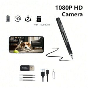Mini caméra de poche 1080p avec caméra Go Pen, enregistrement vidéo et capture photo avec détection de mouvement pour réunions d'affaires (carte de 16 Go)