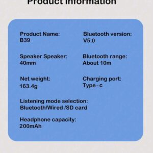 Écouteurs Bluetooth sans fil à 7 couleurs illuminantes, Bluetooth 5.0, microphone intégré, design pliable, mode double filaire/sans fil, léger et confortable, convient pour le travail, l'entraînement, le jeu et la musique