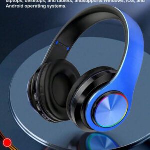 Écouteurs Bluetooth sans fil à 7 couleurs illuminantes, Bluetooth 5.0, microphone intégré, design pliable, mode double filaire/sans fil, léger et confortable, convient pour le travail, l'entraînement, le jeu et la musique