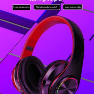 Écouteurs Bluetooth sans fil à 7 couleurs illuminantes, Bluetooth 5.0, microphone intégré, design pliable, mode double filaire/sans fil, léger et confortable, convient pour le travail, l'entraînement, le jeu et la musique