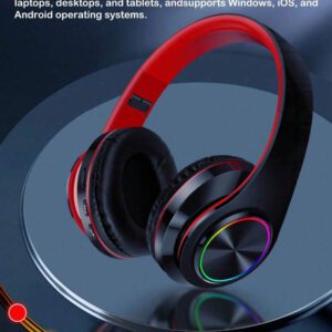 Écouteurs Bluetooth sans fil à 7 couleurs illuminantes, Bluetooth 5.0, microphone intégré, design pliable, mode double filaire/sans fil, léger et confortable, convient pour le travail, l'entraînement, le jeu et la musique