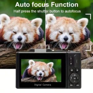 Caméra compacte 5K - Caméra 75MP & Vlogging, avec écran pivotant, flash, anti-secousse, zoom 18X, multiples modes, comprend une carte SD 32Go et une batterie rechargeable - Parfait pour les voyages et les réseaux sociaux, idéal pour Pâques, cadeau d'anniversaire