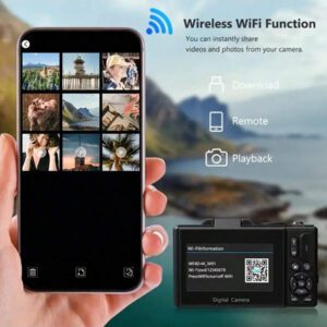 Caméra compacte 5K - Caméra 75MP & Vlogging, avec écran pivotant, flash, anti-secousse, zoom 18X, multiples modes, comprend une carte SD 32Go et une batterie rechargeable - Parfait pour les voyages et les réseaux sociaux, idéal pour Pâques, cadeau d'anniversaire