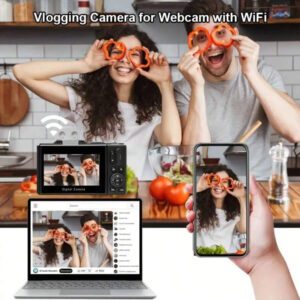 Caméra compacte 5K - Caméra 75MP & Vlogging, avec écran pivotant, flash, anti-secousse, zoom 18X, multiples modes, comprend une carte SD 32Go et une batterie rechargeable - Parfait pour les voyages et les réseaux sociaux, idéal pour Pâques, cadeau d'anniversaire