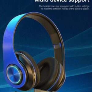 Écouteurs Bluetooth sans fil à 7 couleurs illuminantes, Bluetooth 5.0, microphone intégré, design pliable, mode double filaire/sans fil, léger et confortable, convient pour le travail, l'entraînement, le jeu et la musique